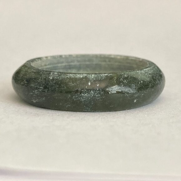 Vintage Natural Dark Green Jade Band Ring Size 6 8 9 Semiprecious Stackable - Picture 2 of 10